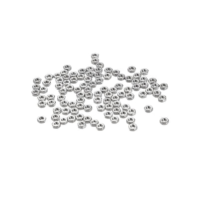 Harfington M2  Metric 304 Stainless Steel Hexagon Hex Nut Silver Tone 100pcs