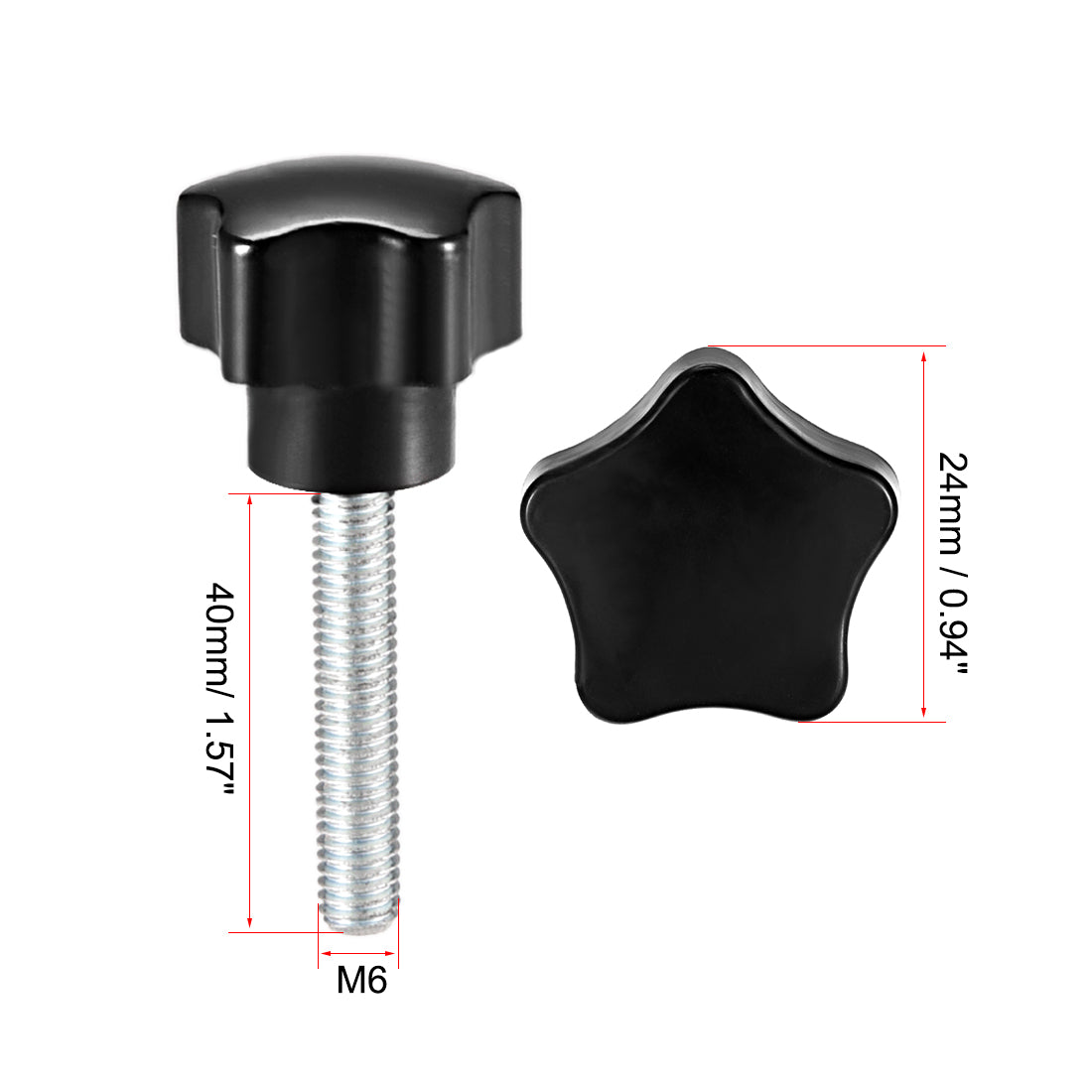 Harfington 20Pcs Star Knobs Grips Male Thread  Steel Zinc Stud Black PP