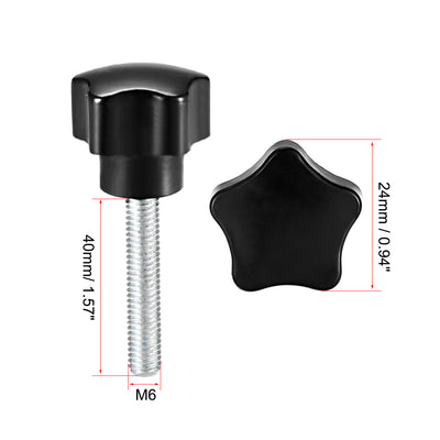 Harfington 20Pcs Star Knobs Grips Male Thread  Steel Zinc Stud Black PP