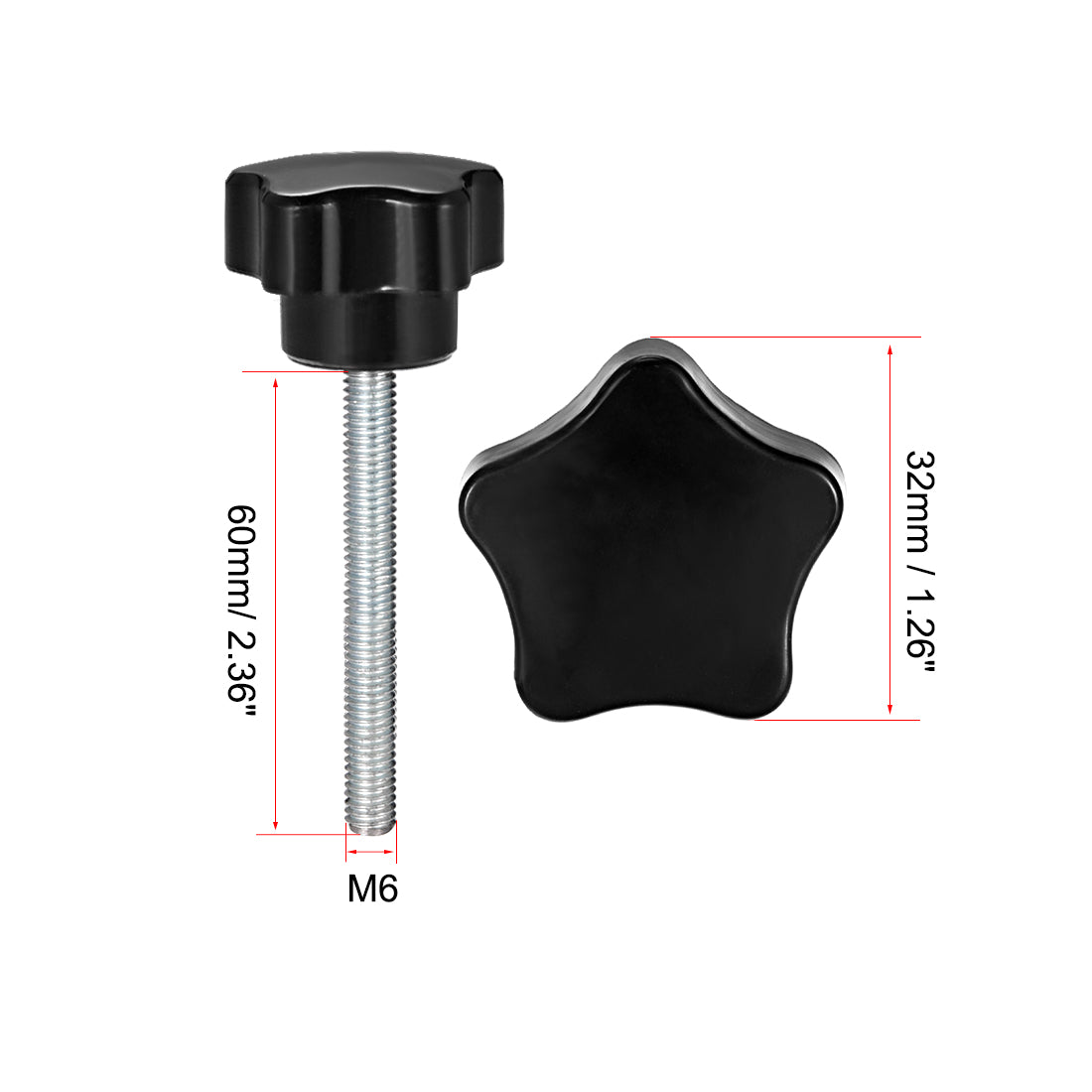 Harfington 10 Pcs Star Knobs Grips Male Thread Steel Zinc Stud Black PP