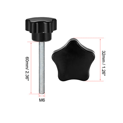 Harfington 10 Pcs Star Knobs Grips Male Thread Steel Zinc Stud Black PP