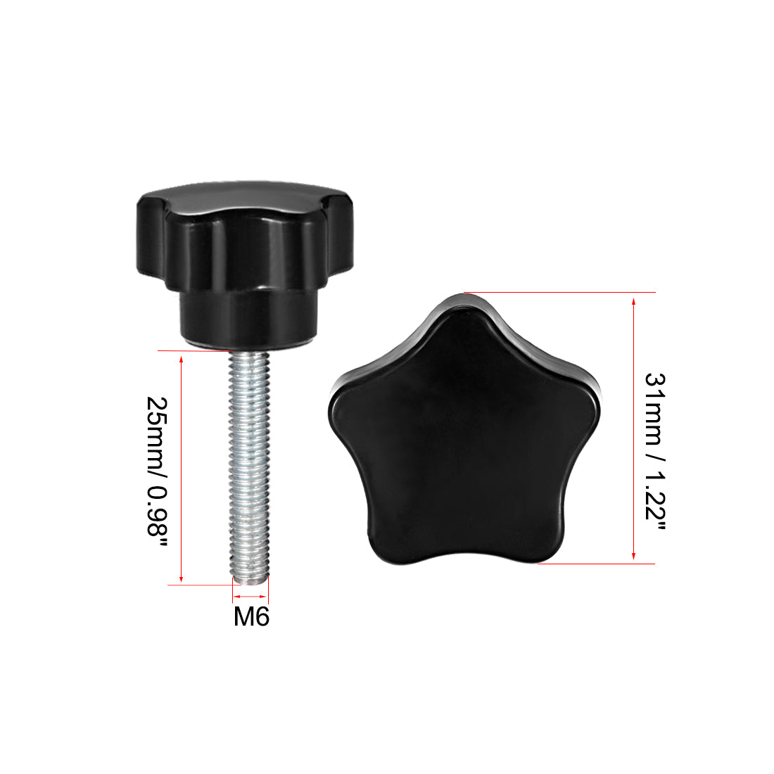 Harfington 10 Pcs Star Knobs Grips Male Thread Steel Zinc Stud Black PP