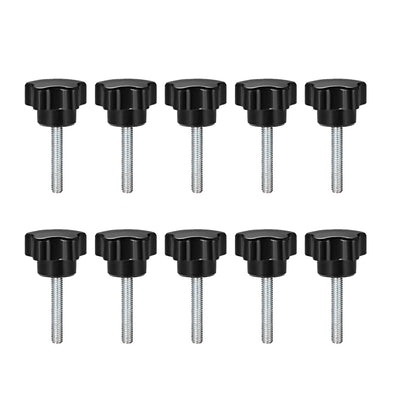 Harfington 10 Pcs Star Knobs Grips Male Thread Steel Zinc Stud Black PP