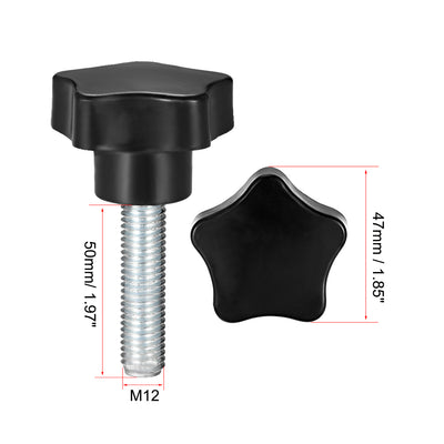 Harfington 5Pcs Star Knob Grip Male Thread  Steel Zinc Stud Black PP