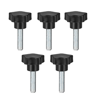Harfington 5Pcs Star Knob Grip Male Thread  Steel Zinc Stud Black PP