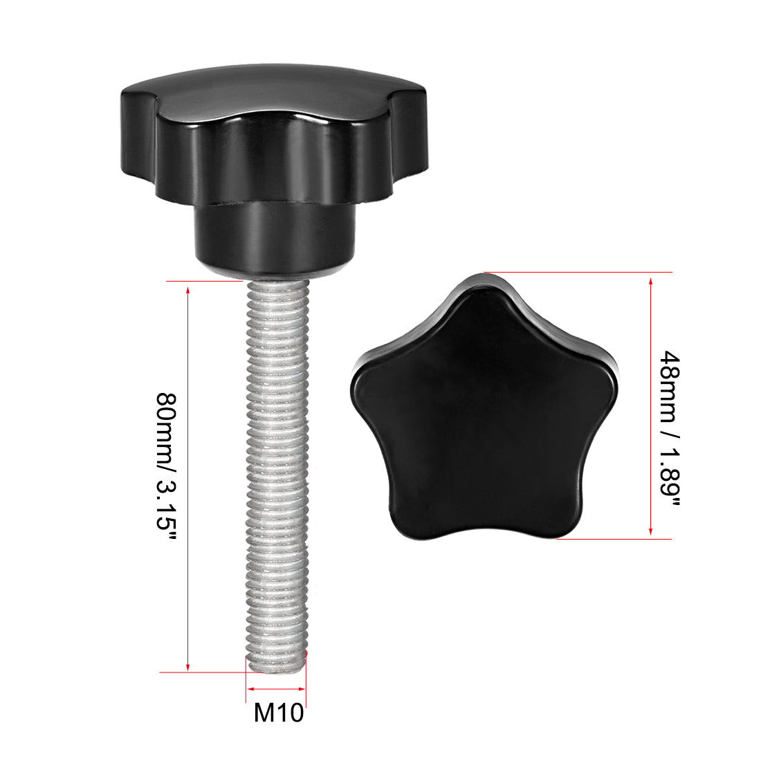 Harfington Star Knobs Grips Male Thread  Steel Zinc Stud Black PP