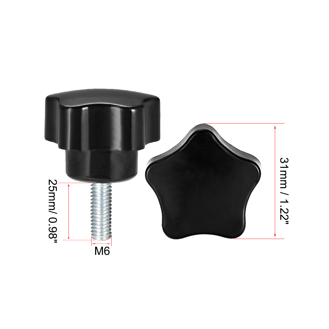 Harfington 20Pcs Star Knobs Grips Male Thread  Steel Zinc Stud Black PP