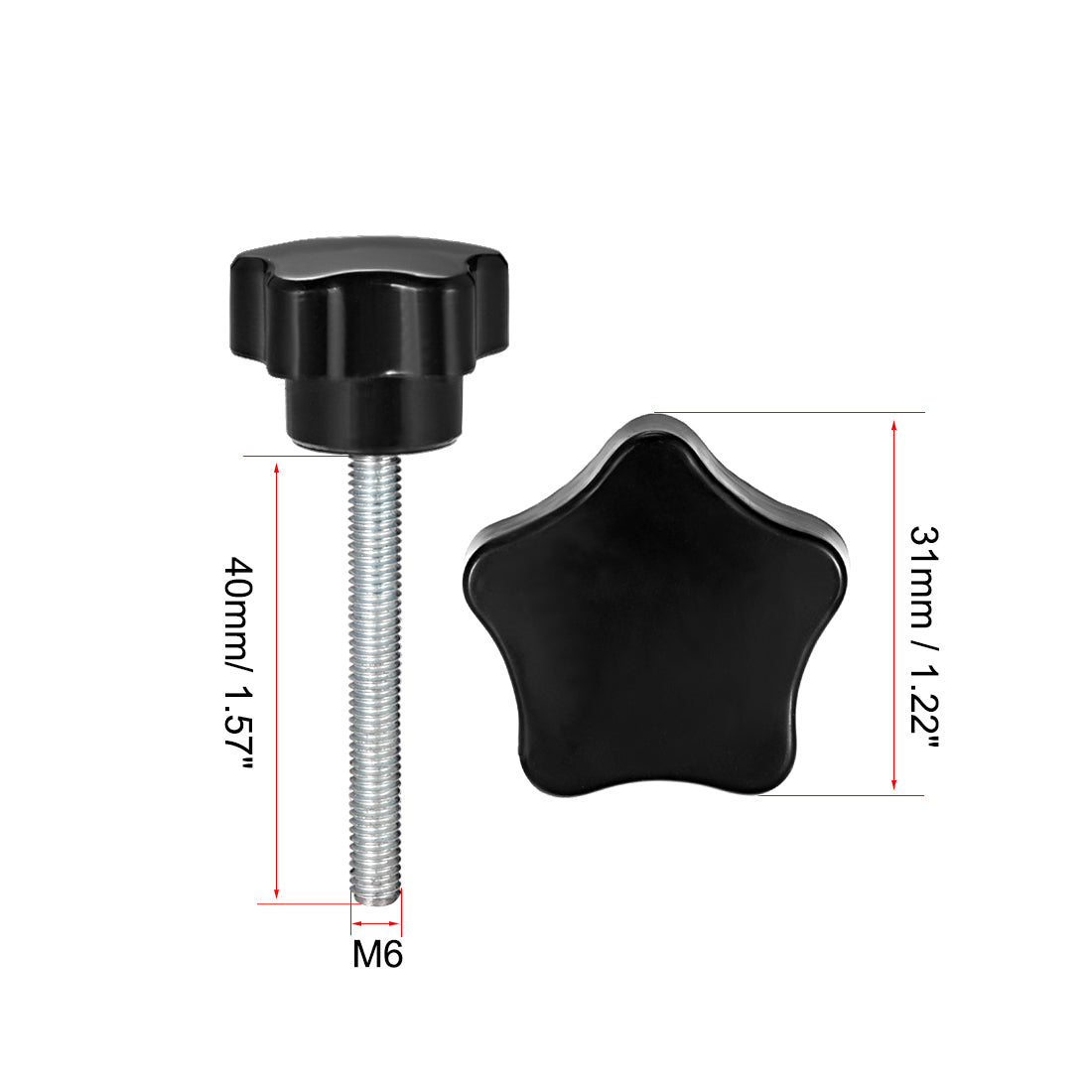 Harfington 5 Pcs Star Knobs Grip Male Thread  Steel Zinc Stud Replacement PP