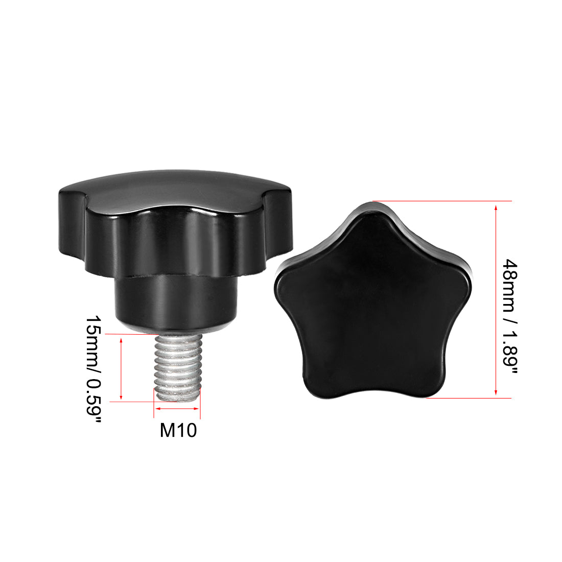 Harfington 5Pcs Star Knob Grip Male Thread  Steel Zinc Stud Black PP