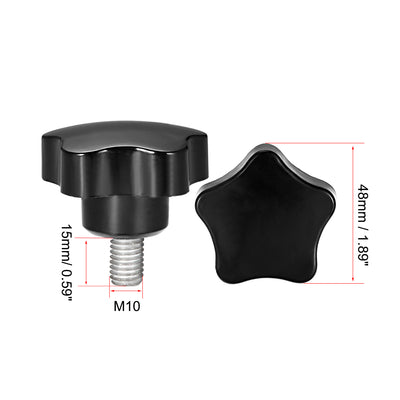 Harfington 5Pcs Star Knob Grip Male Thread  Steel Zinc Stud Black PP