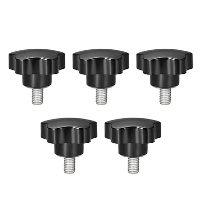 Harfington 5Pcs Star Knob Grip Male Thread  Steel Zinc Stud Black PP