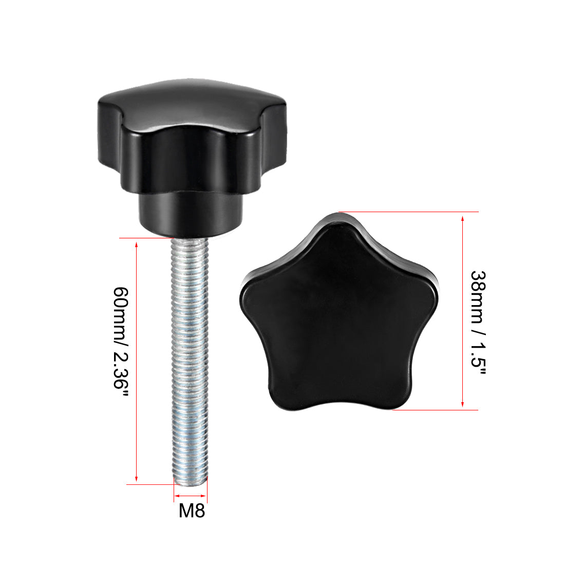 Harfington 3 Pcs Star Knob Grip Male Thread  Steel Zinc Stud Black PP