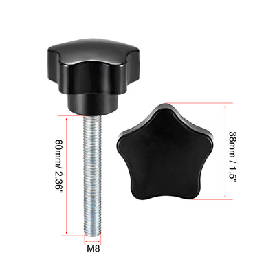 Harfington 3 Pcs Star Knob Grip Male Thread  Steel Zinc Stud Black PP