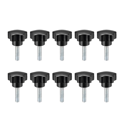 Harfington 10 Pcs Star Knobs Grips Male Thread Steel Zinc Stud Black PP