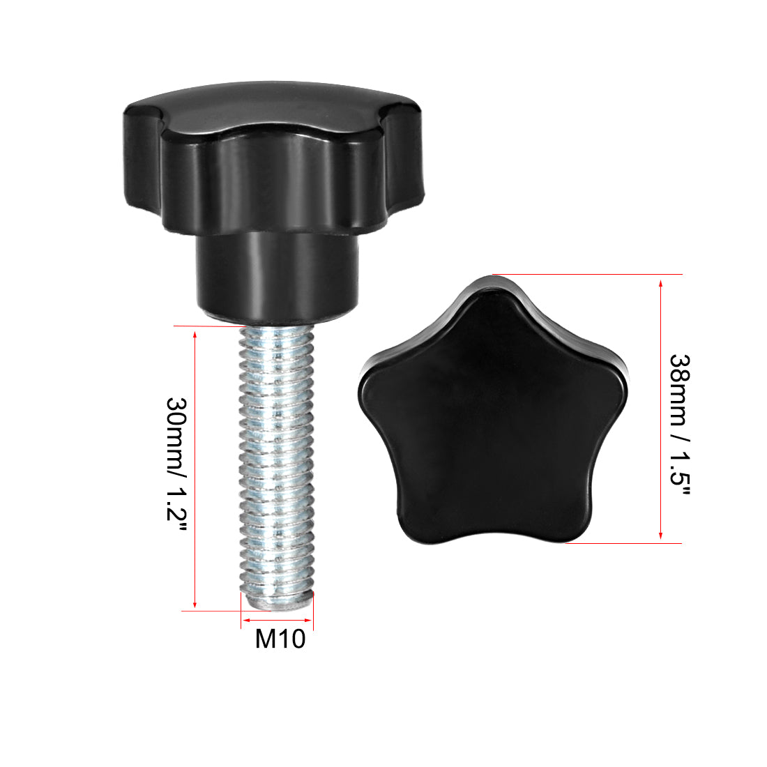 Harfington 5 Pcs Star Knobs Grip Male Thread  Steel Zinc Stud Replacement PP