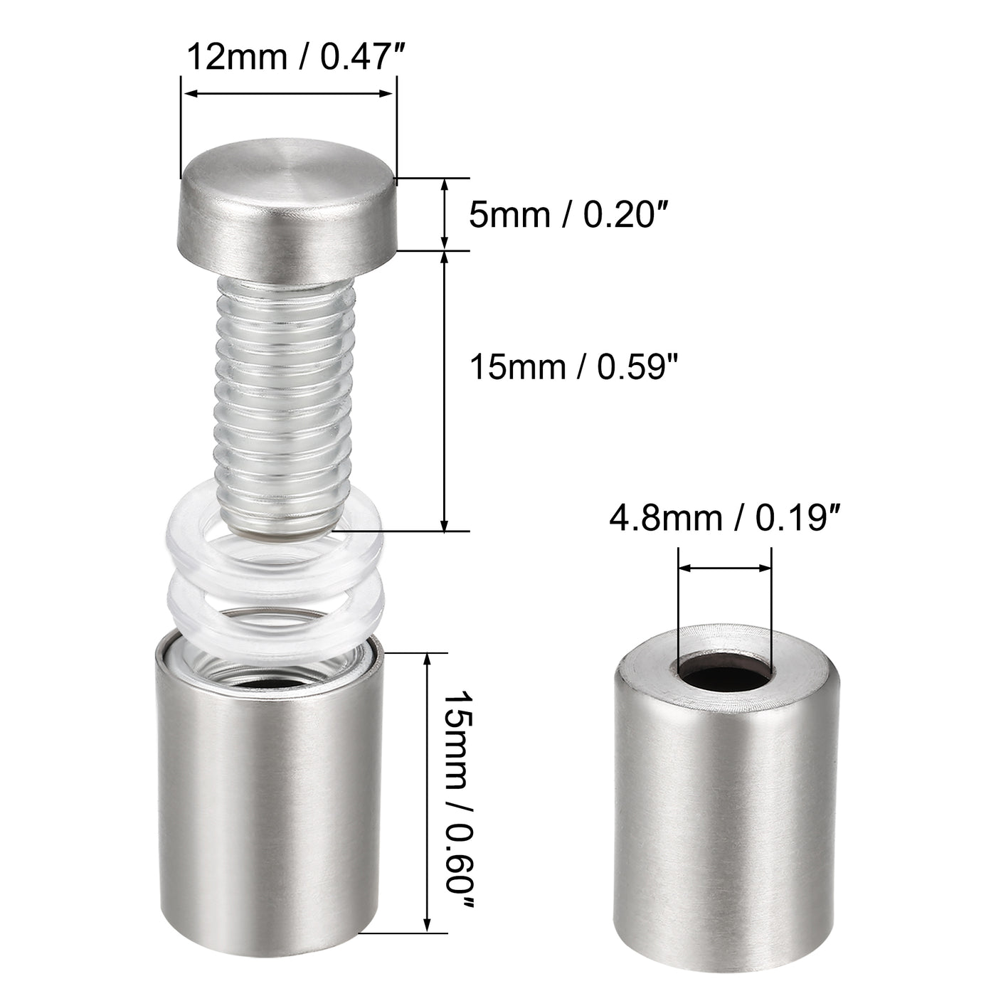 Harfington Glass Standoff Mount Stainless Steel Wall Standoff Holder Advertising Nails 12mm Dia 24mm Length 4 Pcs