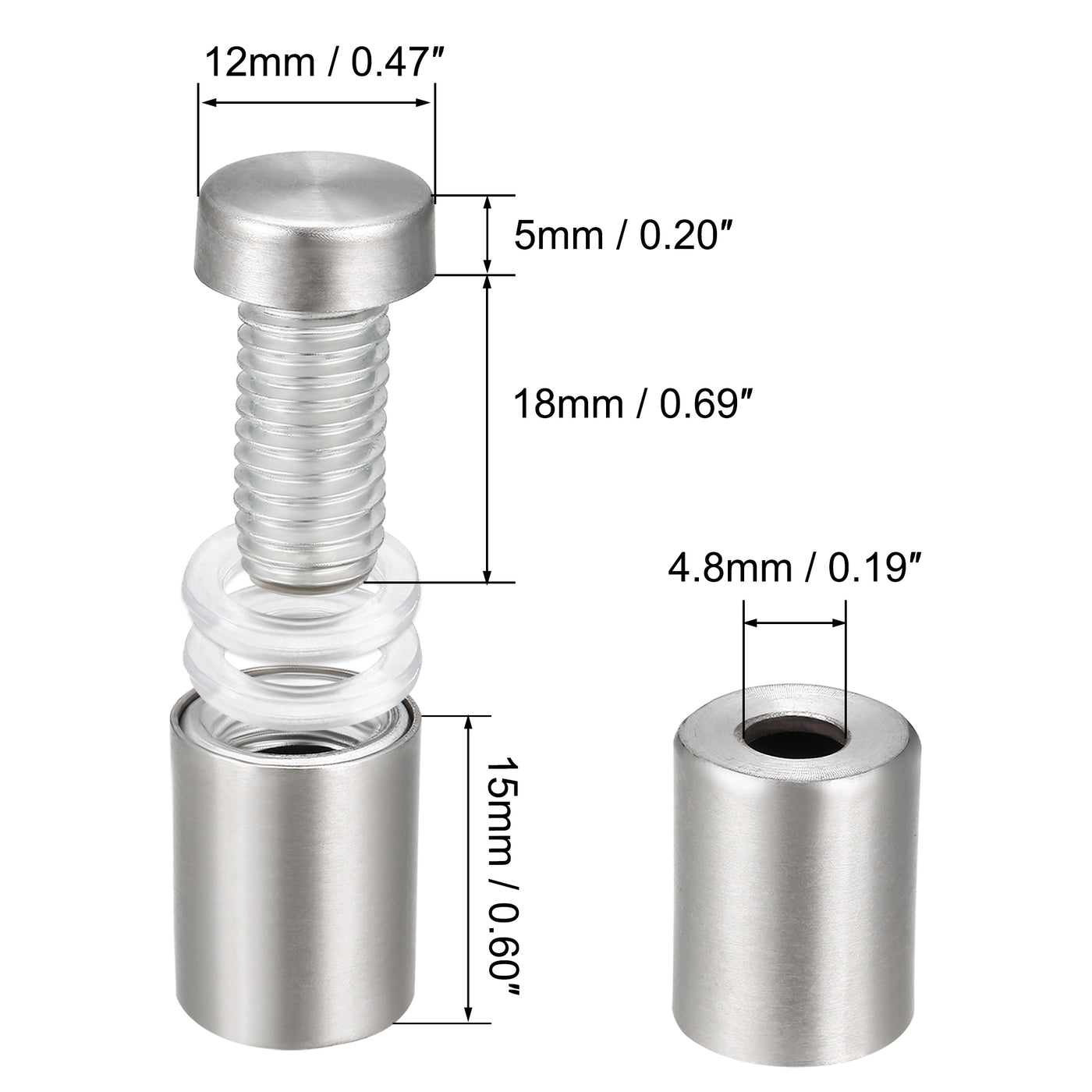 Harfington Glass Standoff Mount Stainless Steel Wall Standoff Holder Advertising Nails 12mm Dia 24mm Length 6 Pcs