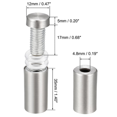 Harfington Glass Standoff Mount Stainless Steel Wall Standoff Holder Advertising Nails 12mm Dia 43mm Length 8 Pcs