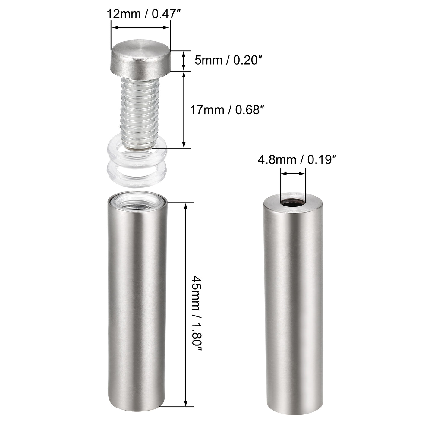 Harfington Glass Standoff Mount Stainless Steel Wall Standoff Holder Advertising Nails 12mm Dia 53mm Length 6 Pcs