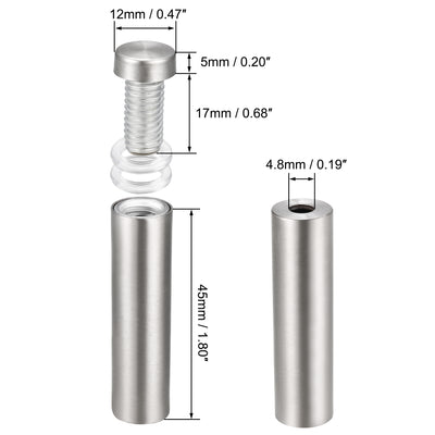 Harfington Glass Standoff Mount Stainless Steel Wall Standoff Holder Advertising Nails 12mm Dia 53mm Length 6 Pcs