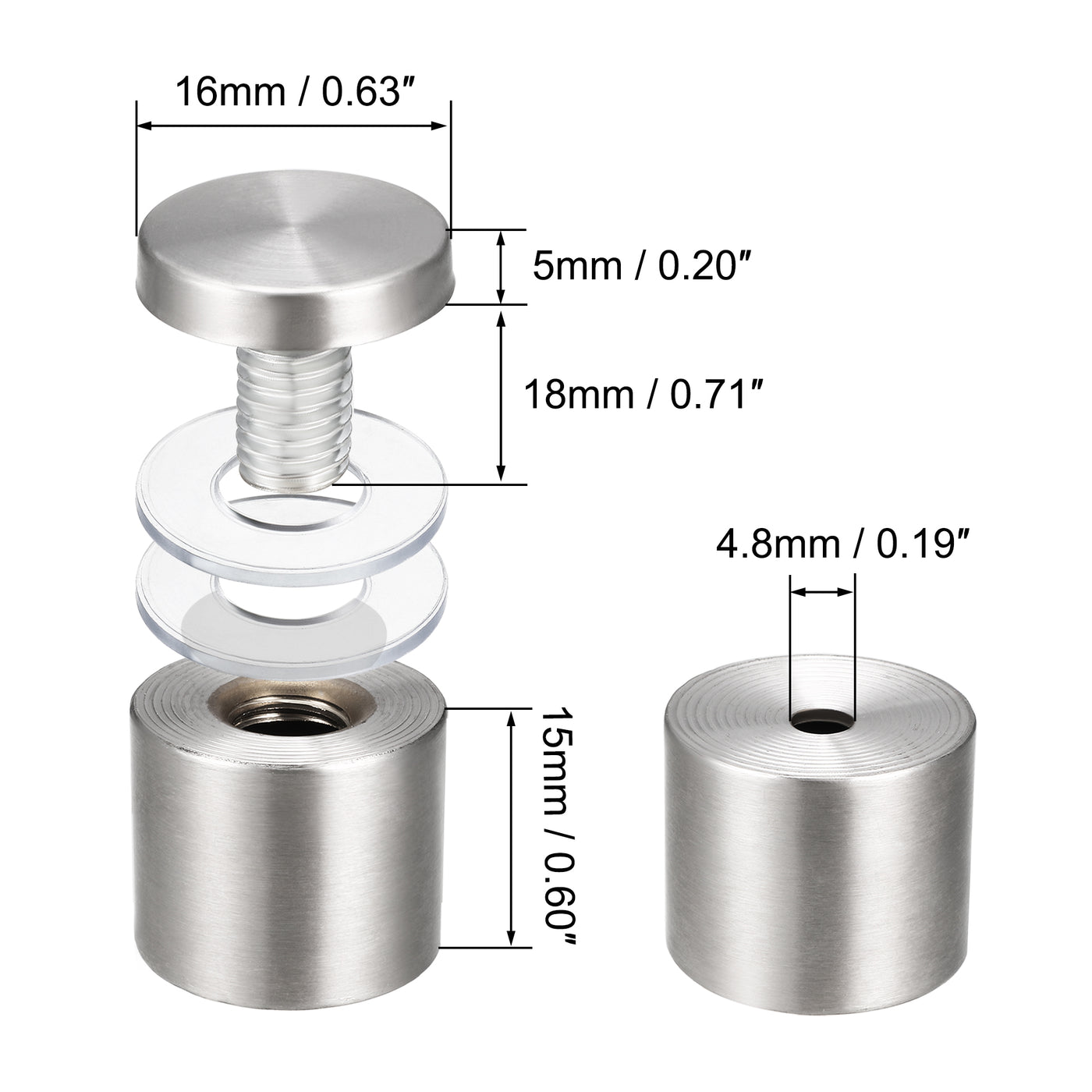 Harfington Glass Standoff Mount Stainless Steel Wall Standoff Holder Advertising Nails 16mm Dia 24mm Length 4 Pcs