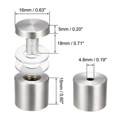 Harfington Glass Standoff Mount Stainless Steel Wall Standoff Holder Advertising Nails 16mm Dia 24mm Length 4 Pcs