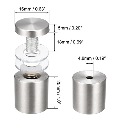Harfington Glass Standoff Mount Stainless Steel Wall Standoff Holder Advertising Nails 16mm Dia 32mm Length 4 Pcs