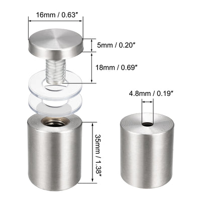 Harfington Glass Standoff Mount Stainless Steel Wall Standoff Holder Advertising Nails 16mm Dia 42mm Length 4 Pcs