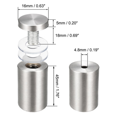 Harfington Glass Standoff Mount Stainless Steel Wall Standoff Holder Advertising Nails 16mm Dia 52mm Length 8 Pcs