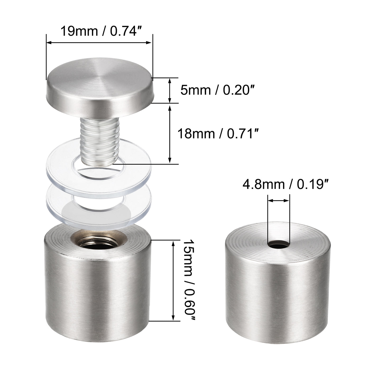 Harfington Glass Standoff Mount Stainless Steel Wall Standoff Holder Advertising Nails 19mm Dia 25mm Length 6 Pcs