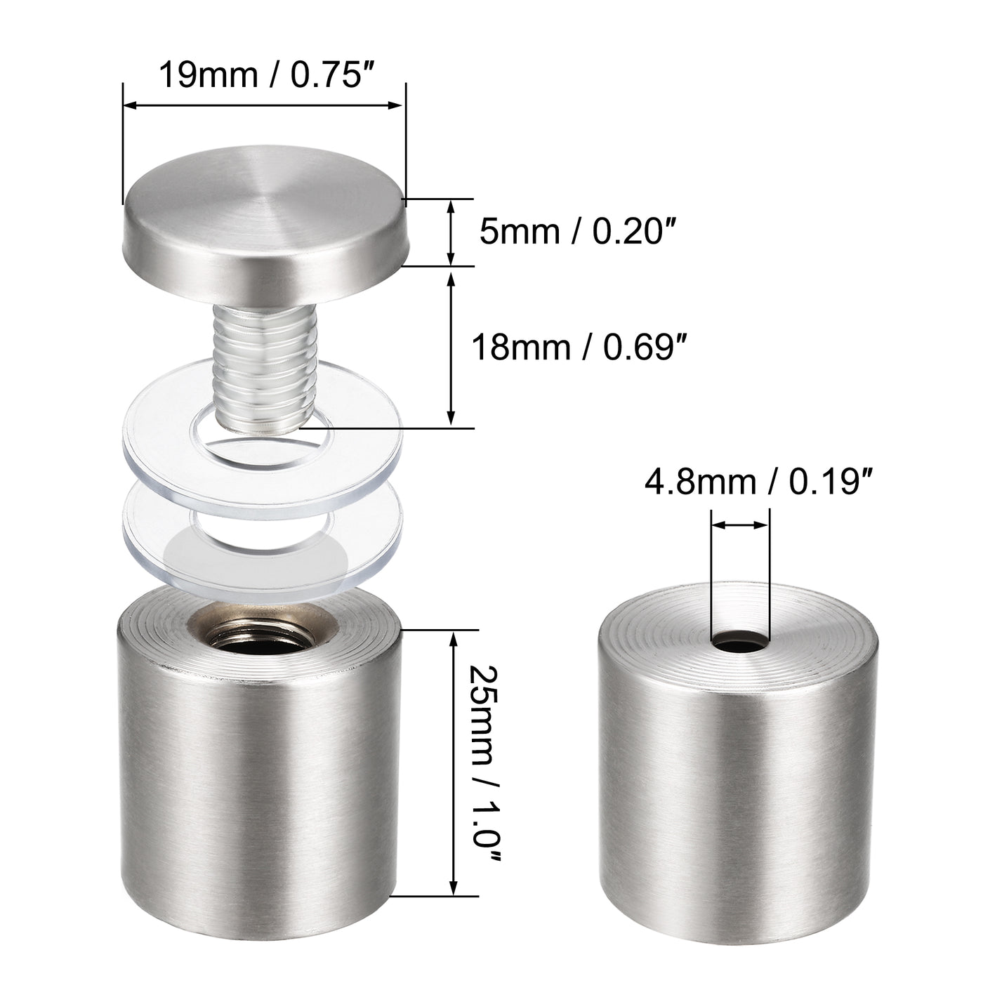 Harfington Glass Standoff Mount Stainless Steel Wall Standoff Holder Advertising Nails 19mm Dia 32mm Length 6 Pcs