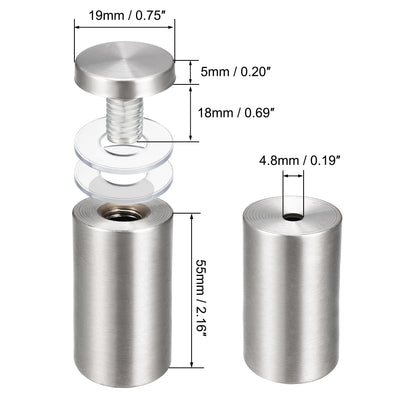Harfington Glass Standoff Mount Stainless Steel Wall Standoff Holder Advertising Nails 19mm Dia 62mm Length 8 Pcs
