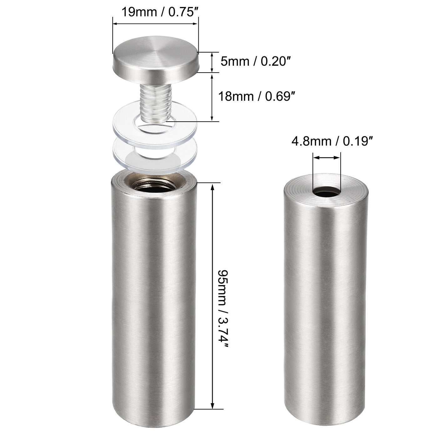 Harfington Glass Standoff Mount Stainless Steel Wall Standoff Holder Advertising Nails 19mm Dia 102mm Length 8 Pcs