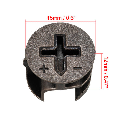 Harfington 15mm Dia Furniture Connecting Cam Lock Fittings Nut Zinc Plated Copper Tone 15pcs