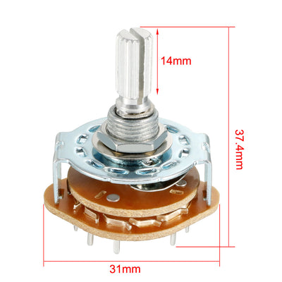 Harfington 16Pin 4P3T 4 Pole 3 Position Selectable Single Deck Band Selector Rotary Switch 2Pcs