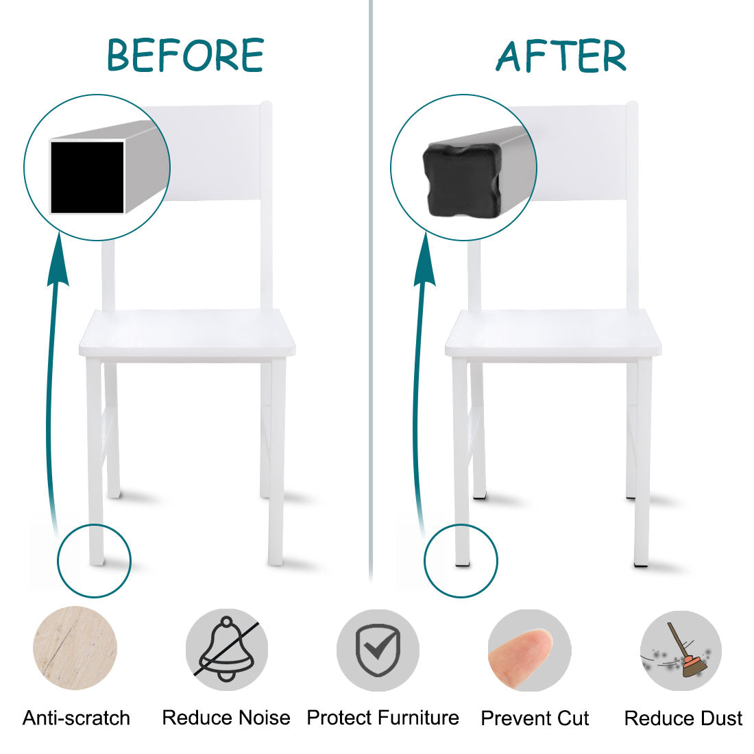 Harfington 18pcs 25 x 25mm OD Plastic Angled Square Tube Ribbed Inserts Cover Cap, 0.87" to 0.94" Inner Size, Floor Furniture Desk Chair Feet Protector