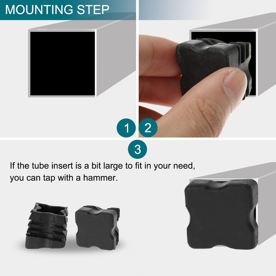 Harfington 18pcs 25 x 25mm OD Plastic Angled Square Tube Ribbed Inserts Cover Cap, 0.87" to 0.94" Inner Size, Floor Furniture Desk Chair Feet Protector