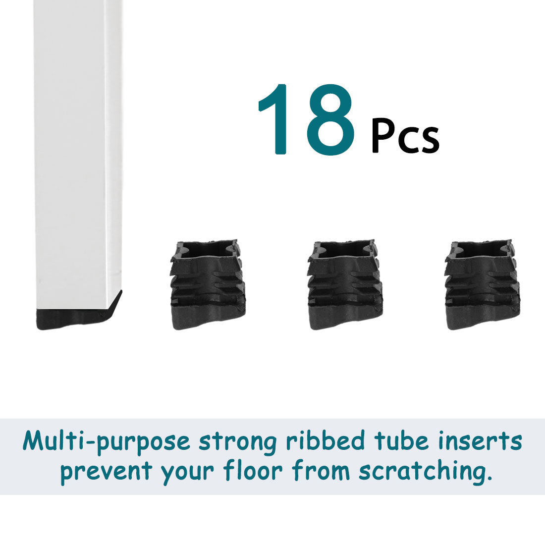 Harfington 18pcs 25 x 25mm OD Plastic Angled Square Tube Ribbed Inserts Cover Cap, 0.87" to 0.94" Inner Size, Floor Furniture Desk Chair Feet Protector