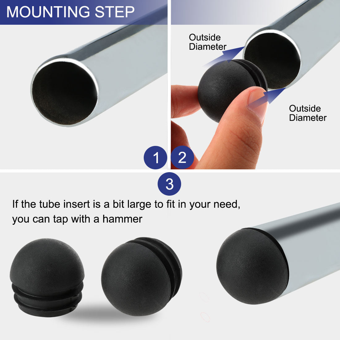 Harfington 1 1/4" 32mm OD Domed Round Inserts End Cover 14pcs, 1.14"-1.22" Inner Dia