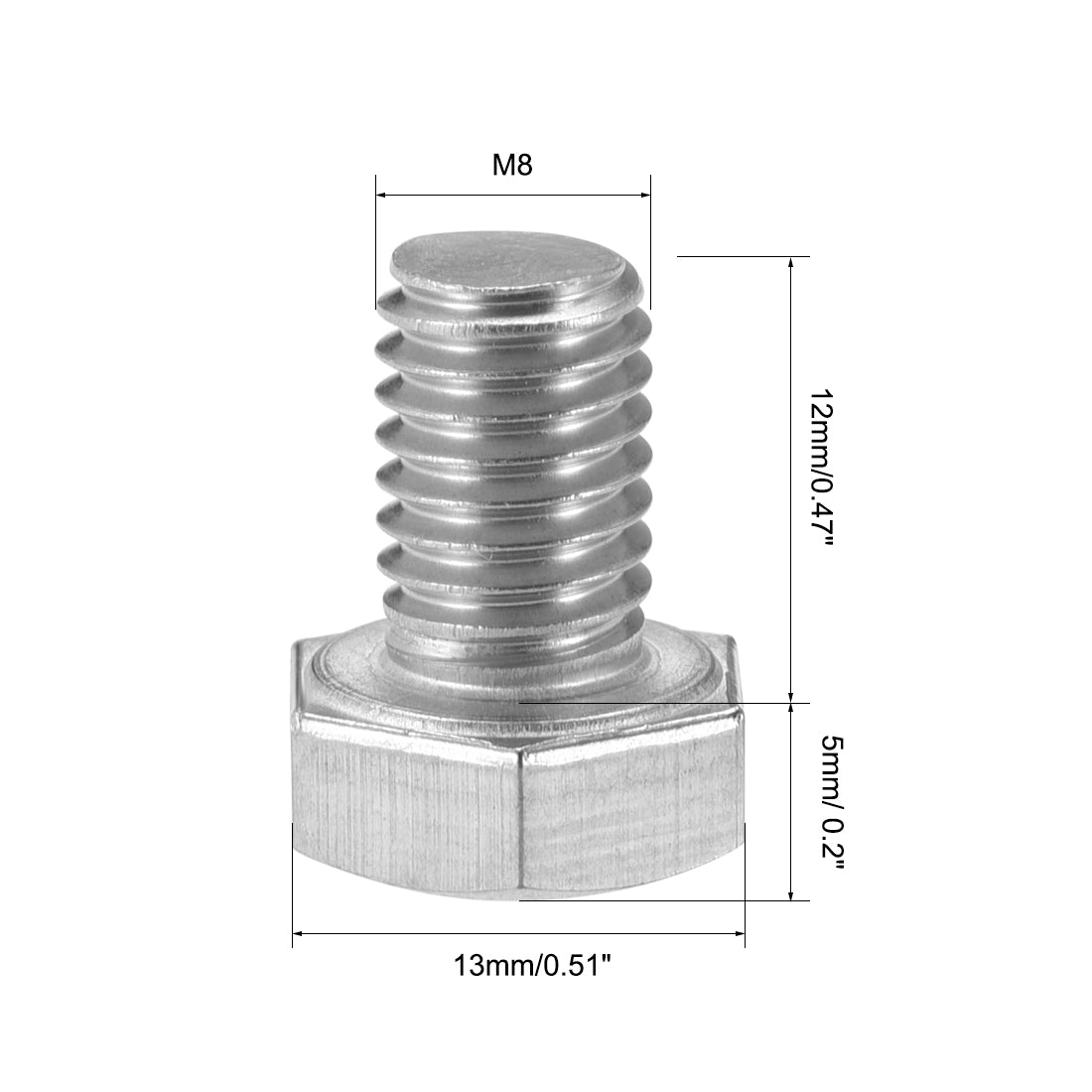 Harfington M8x12mm Hex Bolts 304 Stainless Steel Hexagon Screw Bolt 15pcs