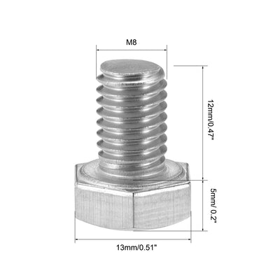 Harfington M8x12mm Hex Bolts 304 Stainless Steel Hexagon Screw Bolt 15pcs