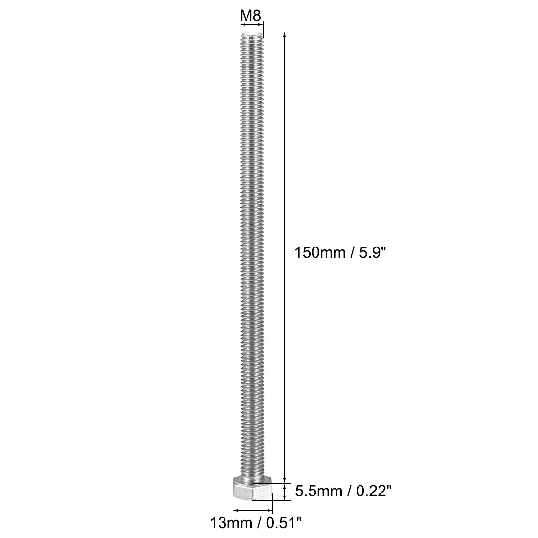 Harfington M8x150mm Hex Bolts 304 Stainless Steel Hexagon Screw Bolt 6pcs