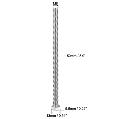 Harfington M8x150mm Hex Bolts 304 Stainless Steel Hexagon Screw Bolt 6pcs