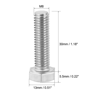 Harfington M8x30mm Hex Bolts 304 Stainless Steel Hexagon Screw Bolt 5pcs