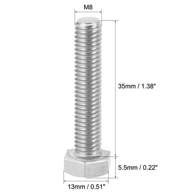 Harfington M8 Thread 35mm Length Hex Bolts 304 Stainless Steel Hexagon Screw Bolt 10pcs