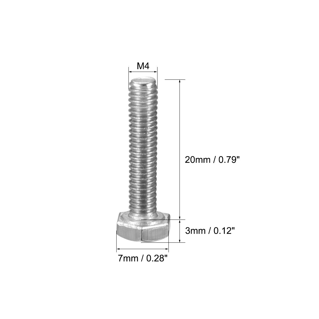 Harfington M4x20mm Hex Bolts 304 Stainless Steel Hexagon Screw Bolt 20pcs