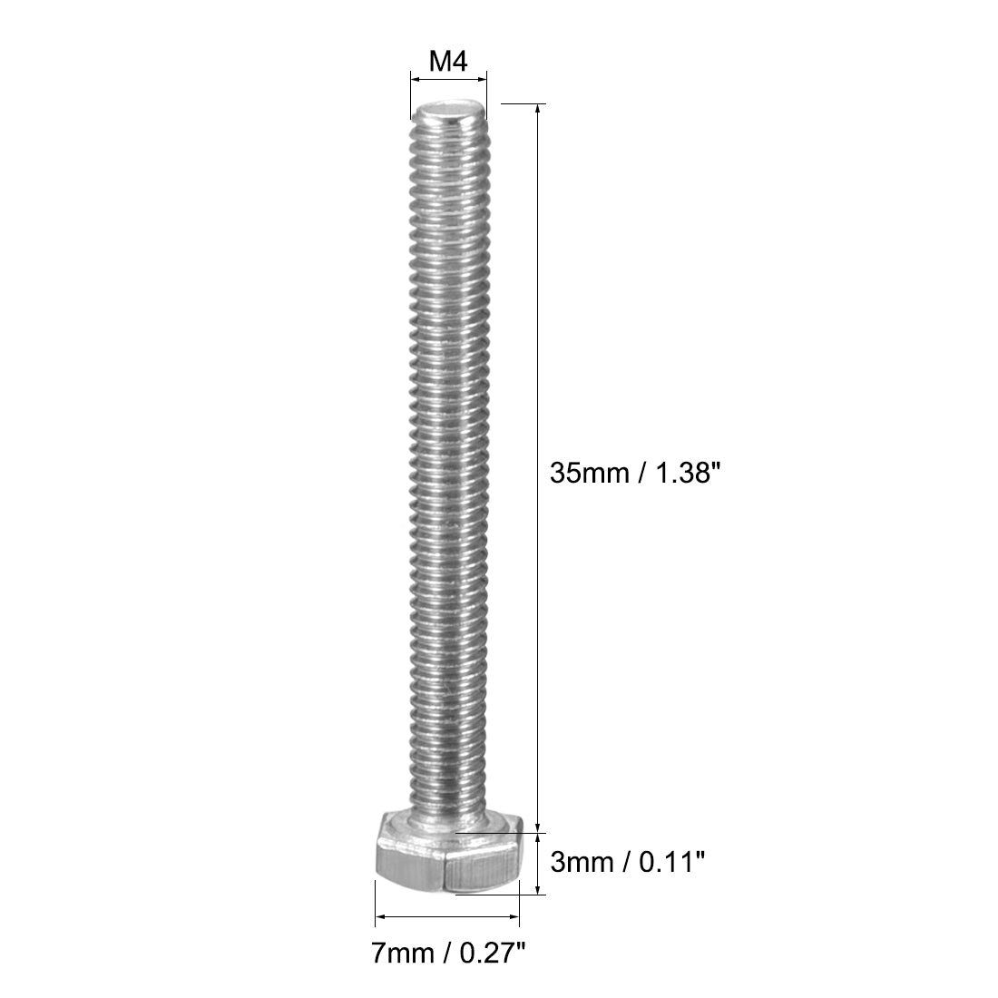 Harfington M4 304 Stainless Steel Silver Tone Hex Bolts