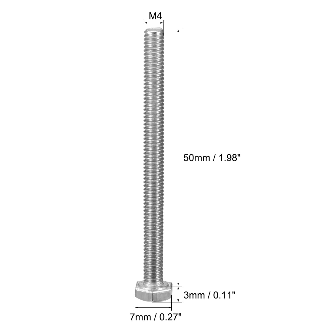 Harfington M4 304 Stainless Steel Silver Tone Hex Bolts