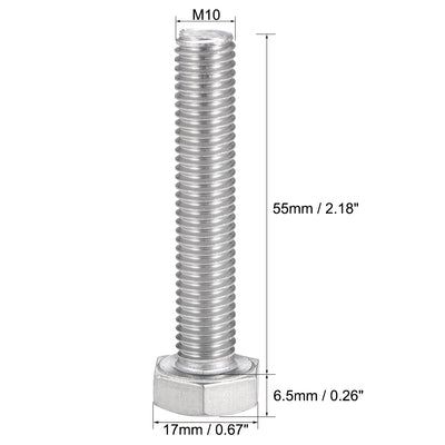 Harfington M10 Thread 55mm Length Hex Bolts 304 Stainless Steel Hexagon Screw Bolt 5pcs