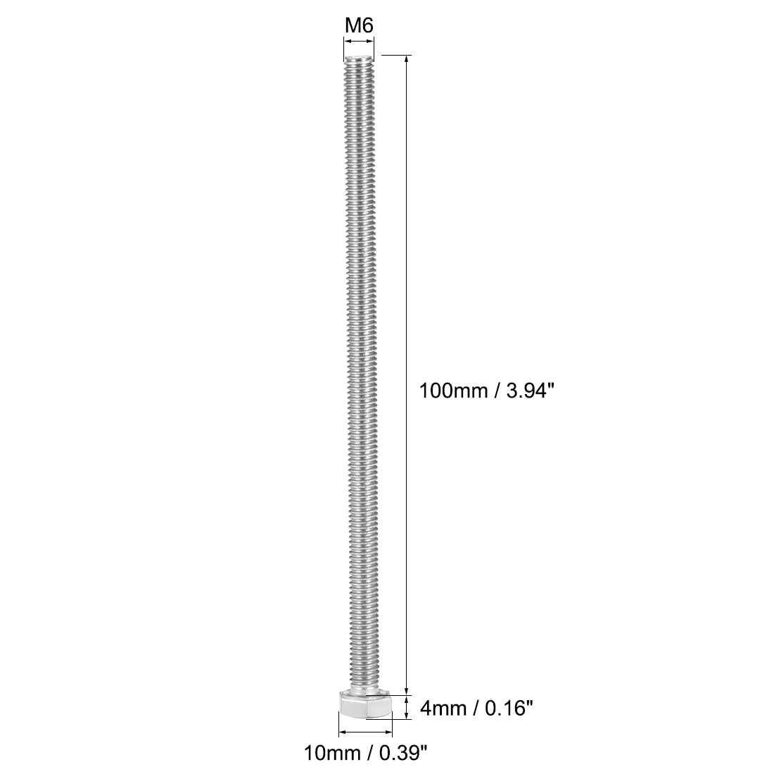 Harfington M6x100mm Hex Bolts 304 Stainless Steel Hexagon Screw Bolt 5pcs
